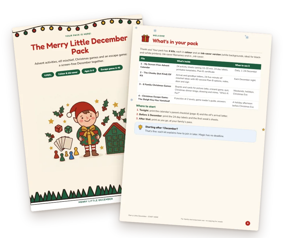 The START HERE guide included in The Merry Little December Pack